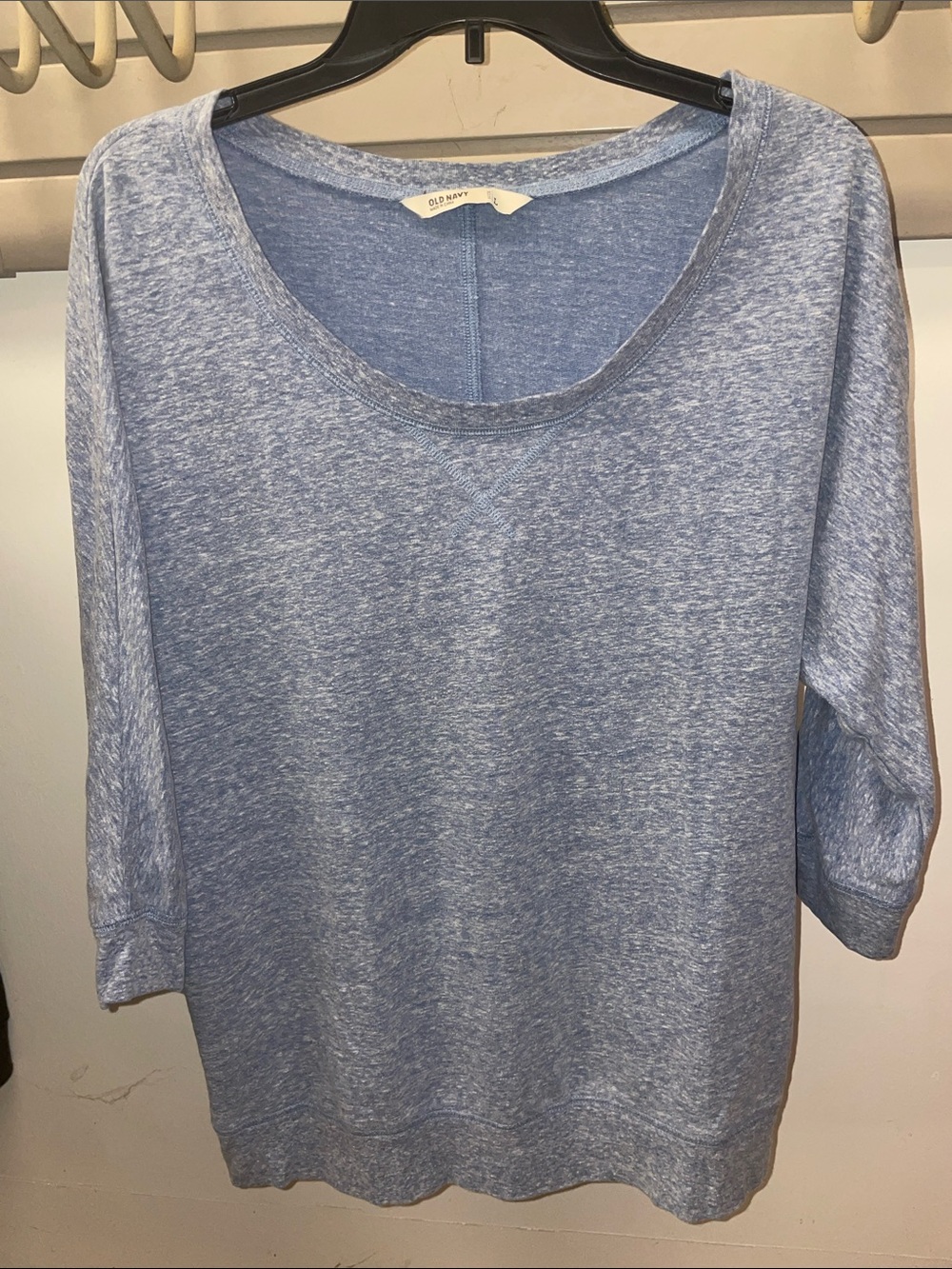 Old Navy Heathered Light Blue Scoop Neck Long Sleeve Top